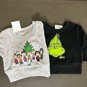 Peanuts Charlie Brown Snoopy  & Dr. Seuss The Grinch Sweatshirts Christmas NWT